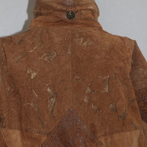 Winlit Brown Leather Bomber Coat - Picture 11 of 16